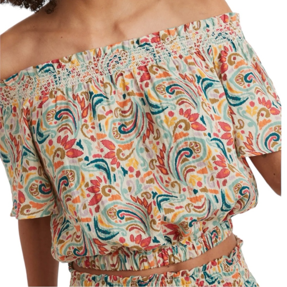 Marine Layer: Multicolor Off-the- Shoulder Crop Top: Size Small